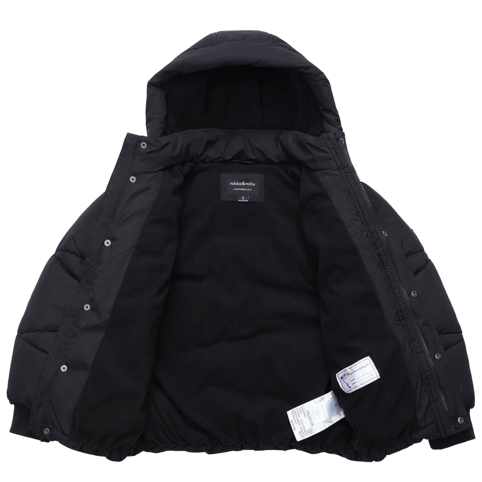 Boys' Hooded Puffer Jacket Water Resistant Warm Insulated Winter Coat - Black Coats & Jackets Rokka&Rolla