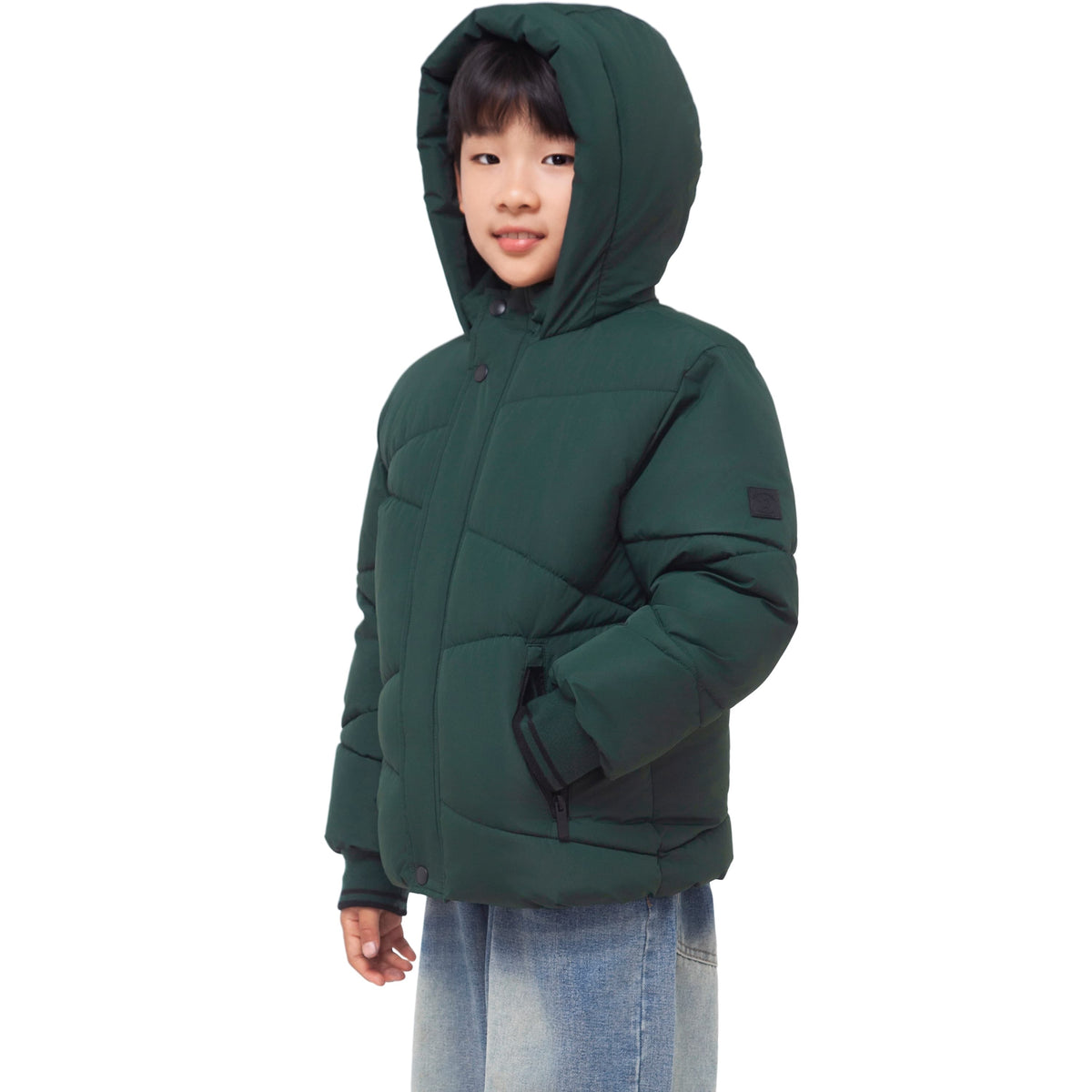 Boys' Hooded Puffer Jacket Water Resistant Warm Insulated Winter Coat - Dark Green Coats & Jackets Rokka&Rolla