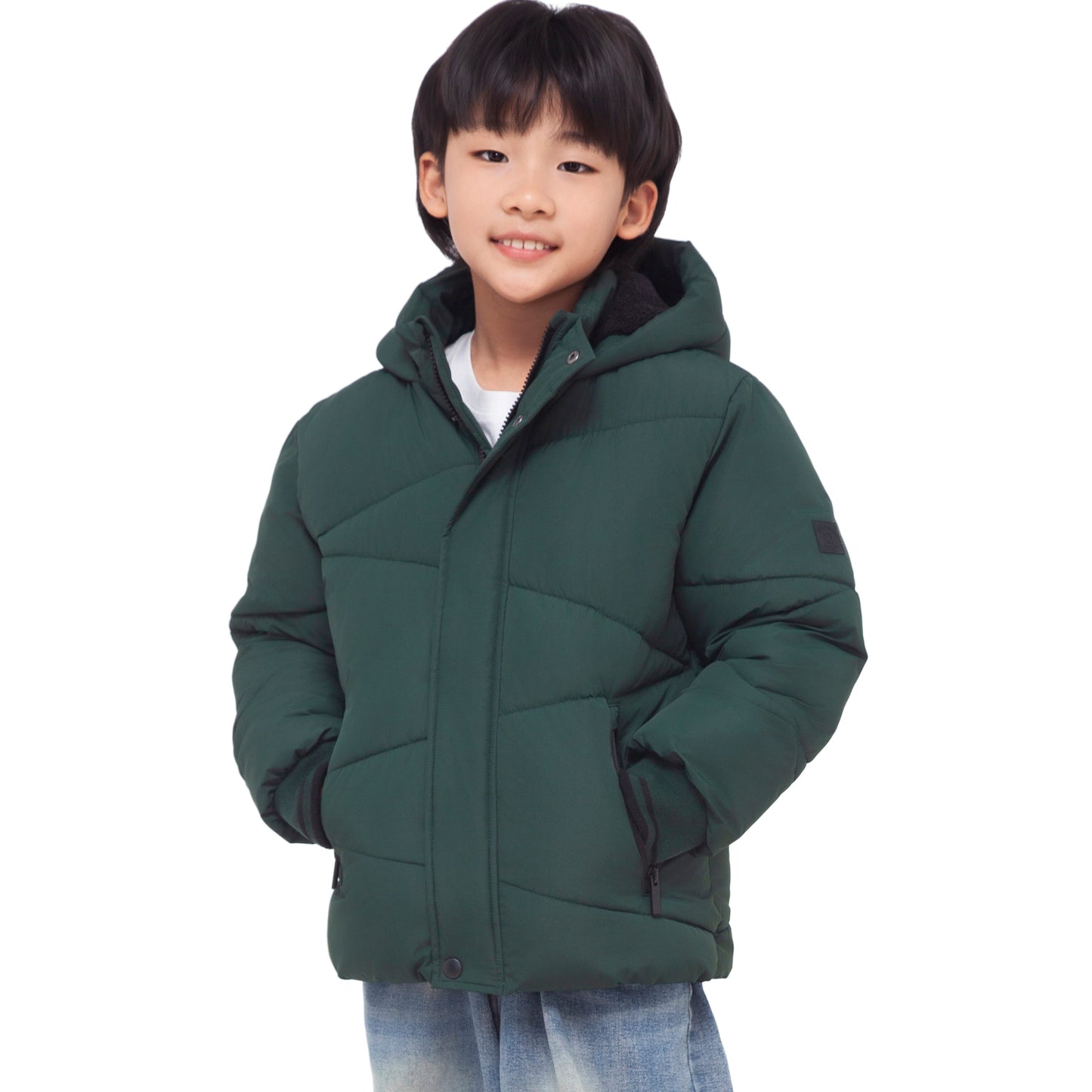 Boys' Hooded Puffer Jacket Water Resistant Warm Insulated Winter Coat - Dark Green Coats & Jackets Rokka&Rolla