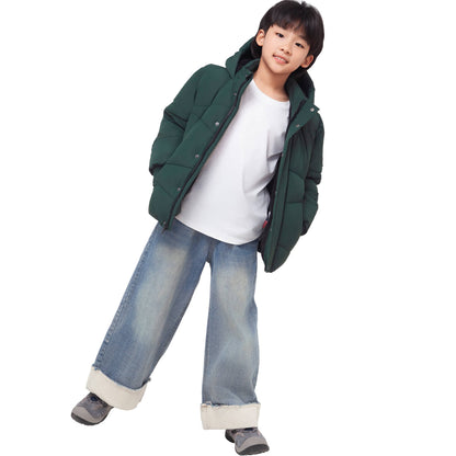 Boys' Hooded Puffer Jacket Water Resistant Warm Insulated Winter Coat - Dark Green Coats & Jackets Rokka&Rolla
