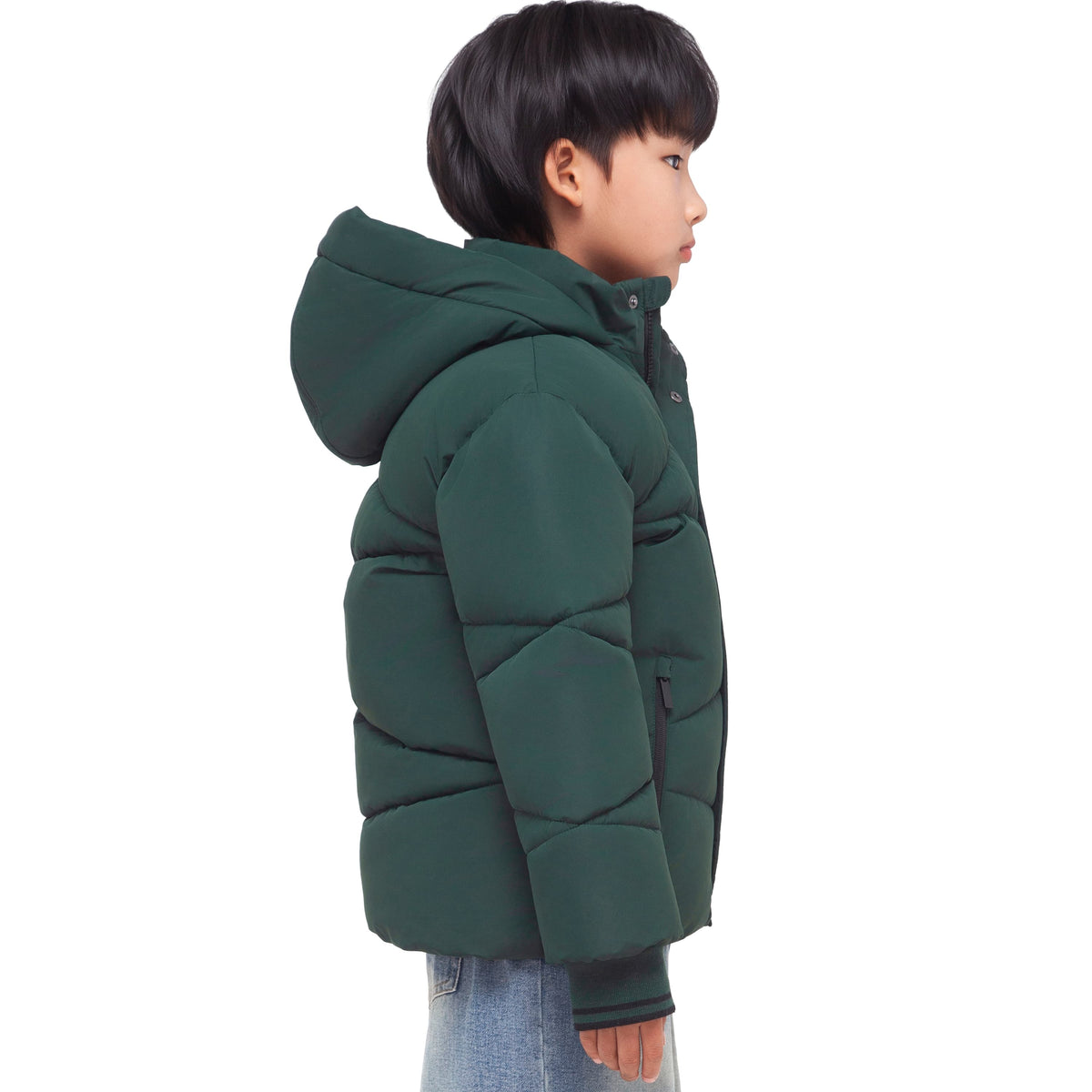 Boys' Hooded Puffer Jacket Water Resistant Warm Insulated Winter Coat - Dark Green Coats & Jackets Rokka&Rolla
