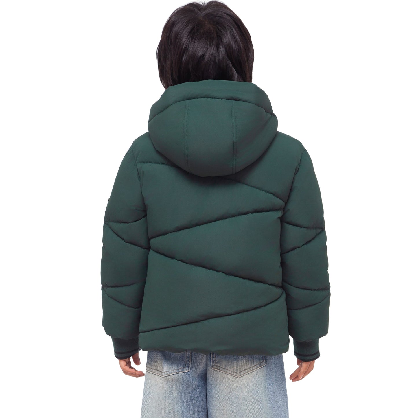 Boys' Hooded Puffer Jacket Water Resistant Warm Insulated Winter Coat - Dark Green Coats & Jackets Rokka&Rolla