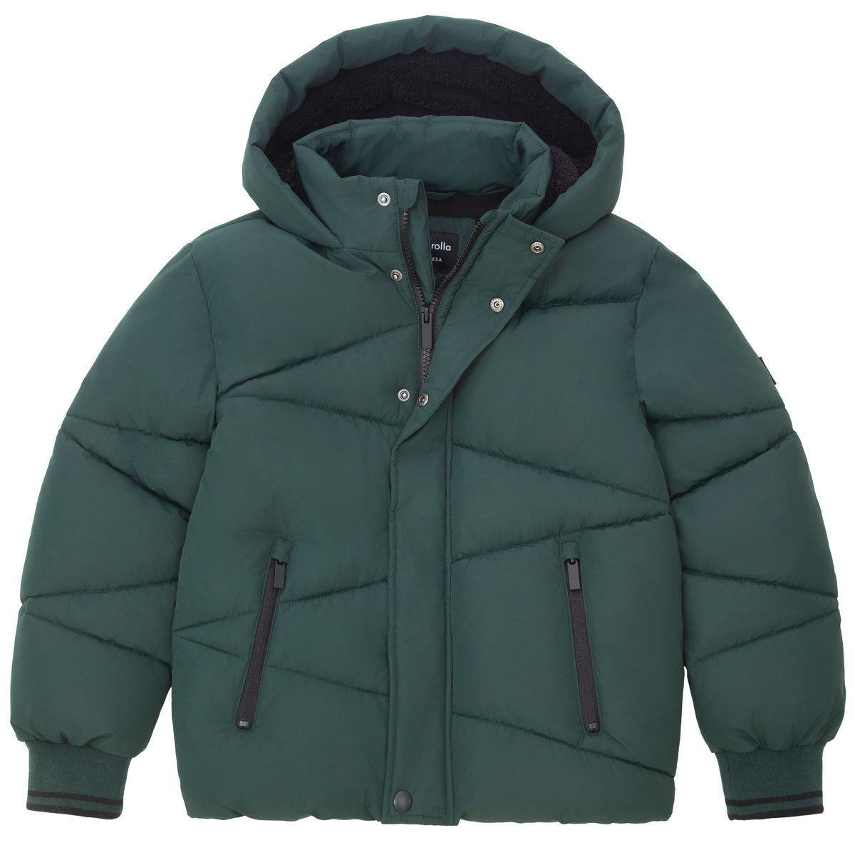 Boys' Hooded Puffer Jacket Water Resistant Warm Insulated Winter Coat - Dark Green Coats & Jackets Rokka&Rolla