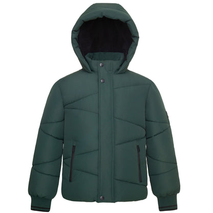 Boys' Hooded Puffer Jacket Water Resistant Warm Insulated Winter Coat - Dark Green Coats & Jackets XS Rokka&Rolla