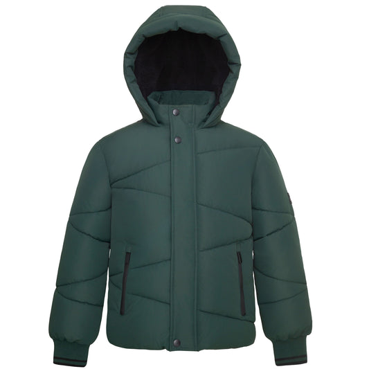 Boys' Hooded Puffer Jacket Water Resistant Warm Insulated Winter Coat - Dark Green Coats & Jackets XS Rokka&Rolla