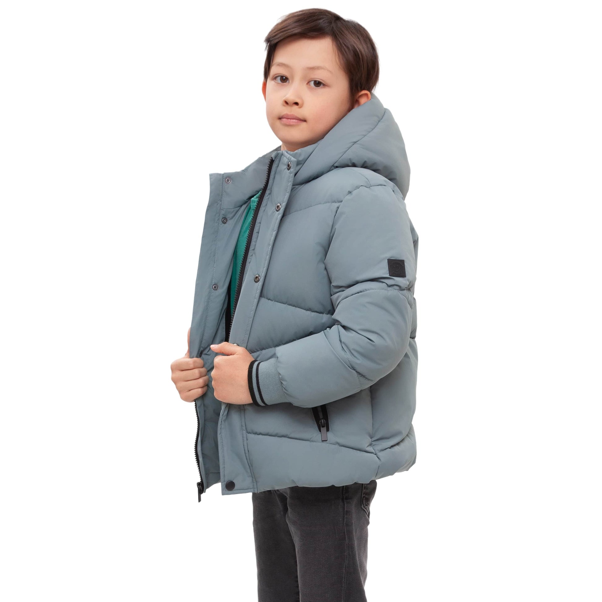 Boys' Hooded Puffer Jacket Water Resistant Warm Insulated Winter Coat - Slate Green Coats & Jackets Rokka&Rolla