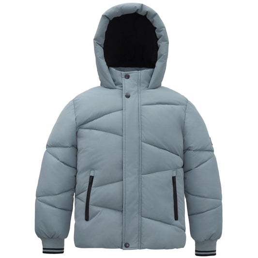 Boys' Hooded Puffer Jacket Water Resistant Warm Insulated Winter Coat - Slate Green Coats & Jackets XS Rokka&Rolla