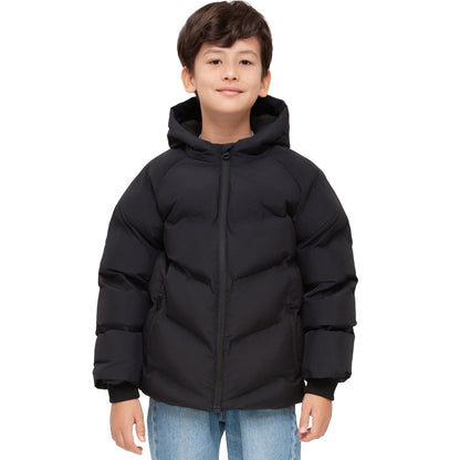 Boys Hooded Puffer Jacket with Reflective Detail Fleece Lined Youth Winter Coat - Black Coats & Jackets Rokka&Rolla