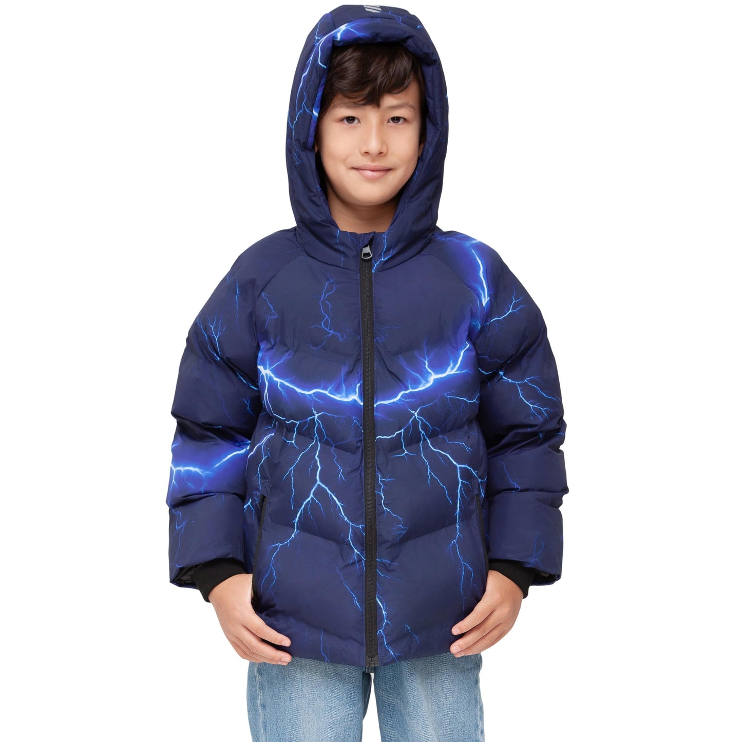 Boys Hooded Puffer Jacket with Reflective Detail Fleece Lined Youth Winter Coat - Electric Blue Coats & Jackets Rokka&Rolla