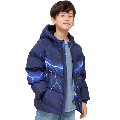 Boys Hooded Puffer Jacket with Reflective Detail Fleece Lined Youth Winter Coat - Electric Blue Coats & Jackets Rokka&Rolla