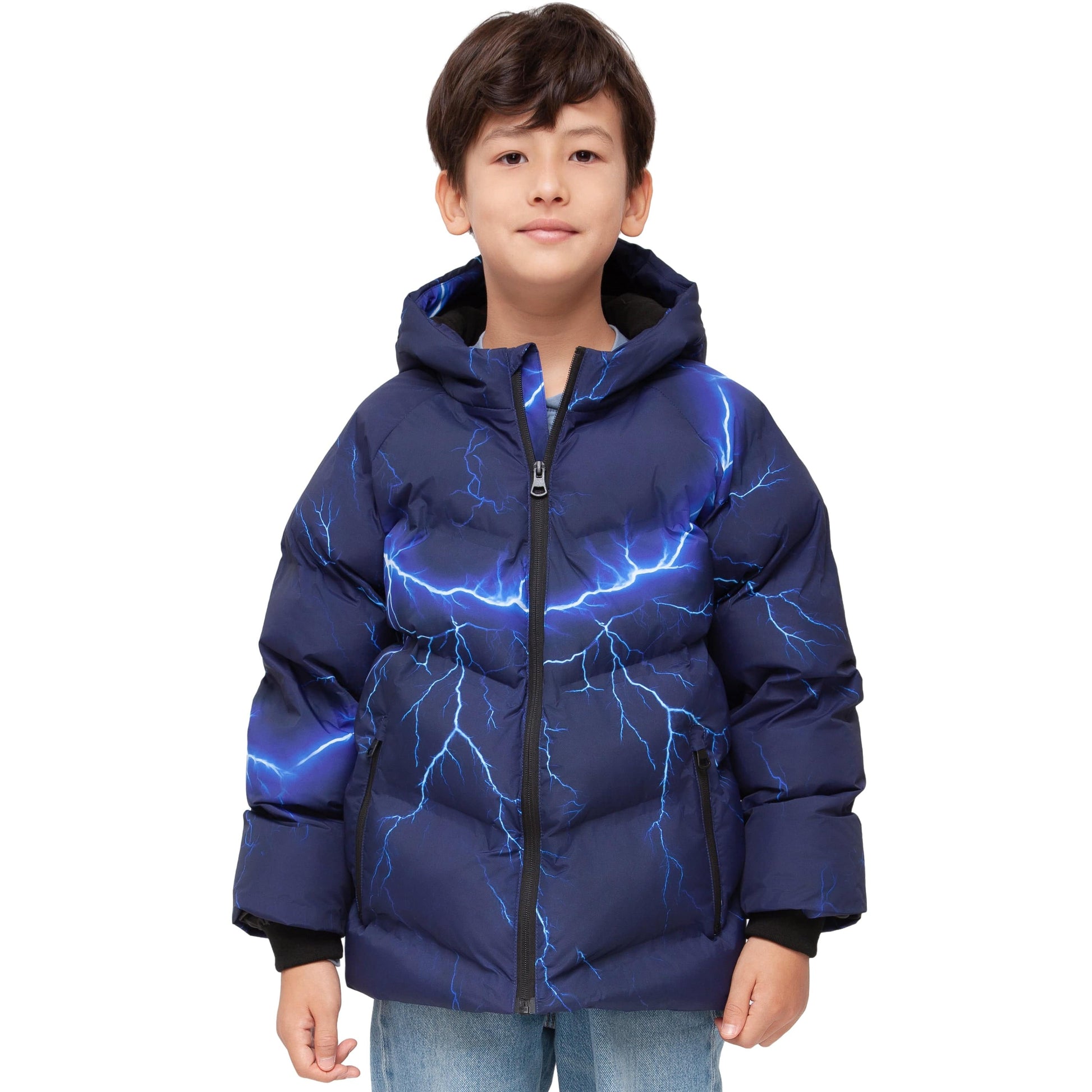 Boys Hooded Puffer Jacket with Reflective Detail Fleece Lined Youth Winter Coat - Electric Blue Coats & Jackets Rokka&Rolla