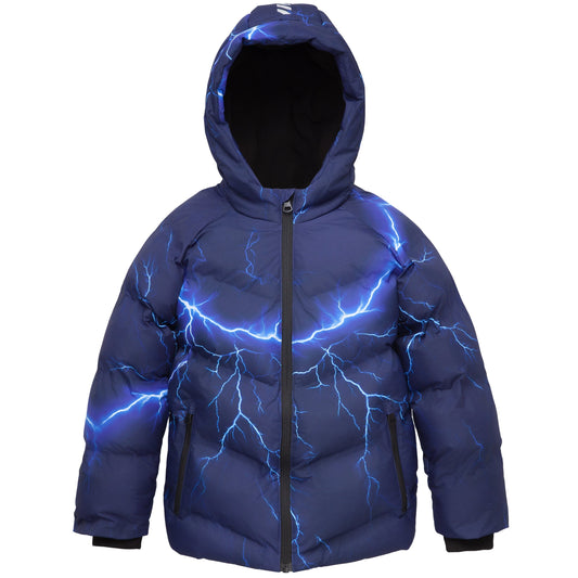 Boys Hooded Puffer Jacket with Reflective Detail Fleece Lined Youth Winter Coat - Electric Blue Coats & Jackets XS Rokka&Rolla