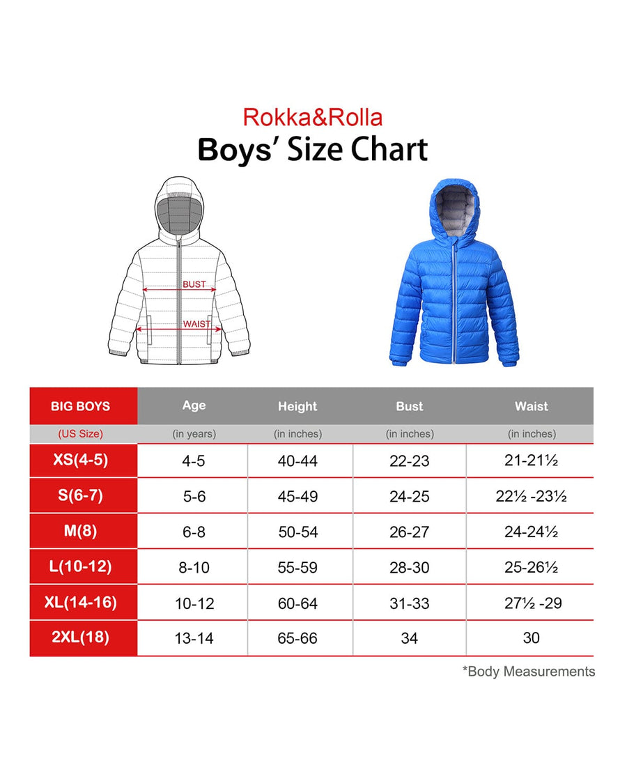 Boys' New Ultra Light Packable Down Puffer Jacket Coats & Jackets Rokka & Rolla