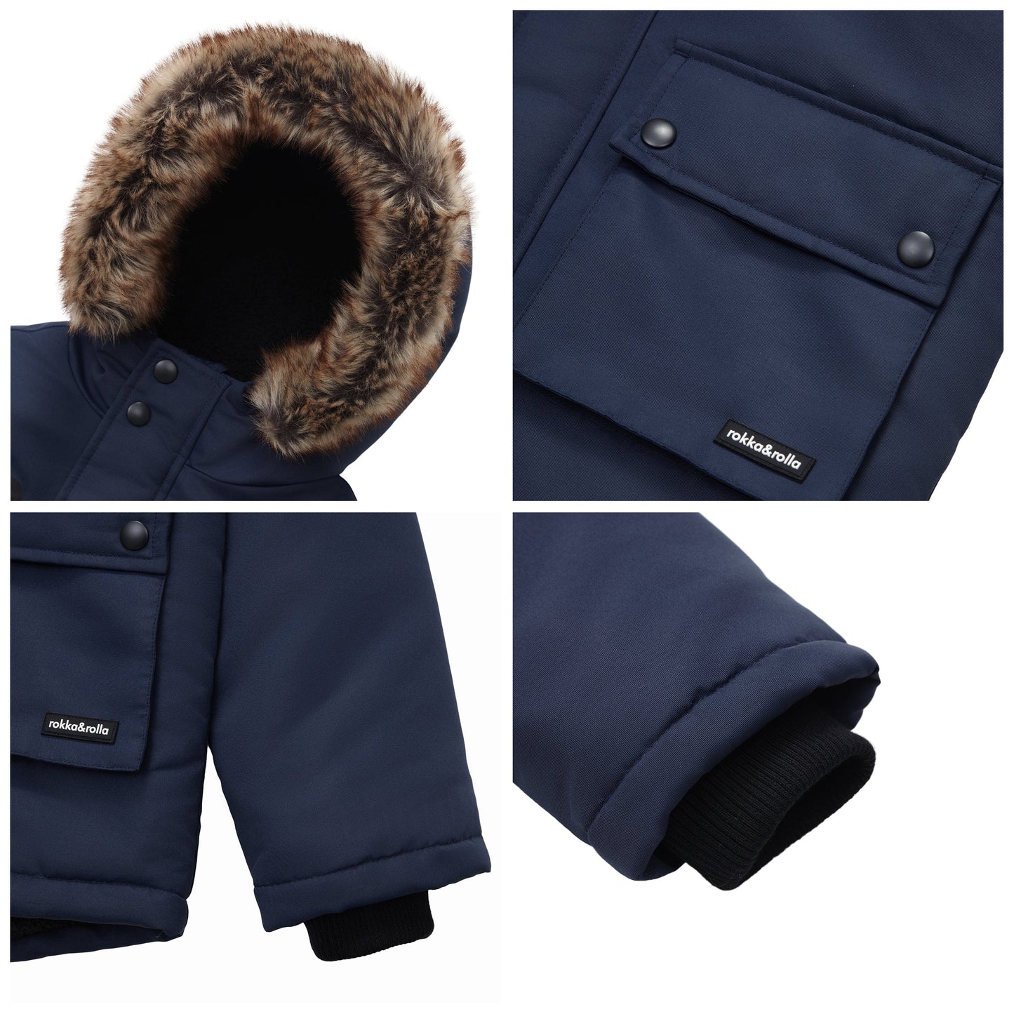 Boys' Parka Jacket with Faux Fur Insulated Hood Coats & Jackets Rokka & Rolla