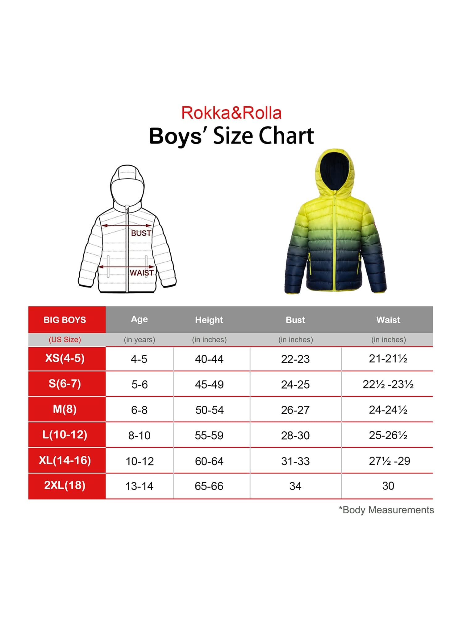 Boys Size 12 Jacket Measurements Boys' Lightweight Padded Puffer