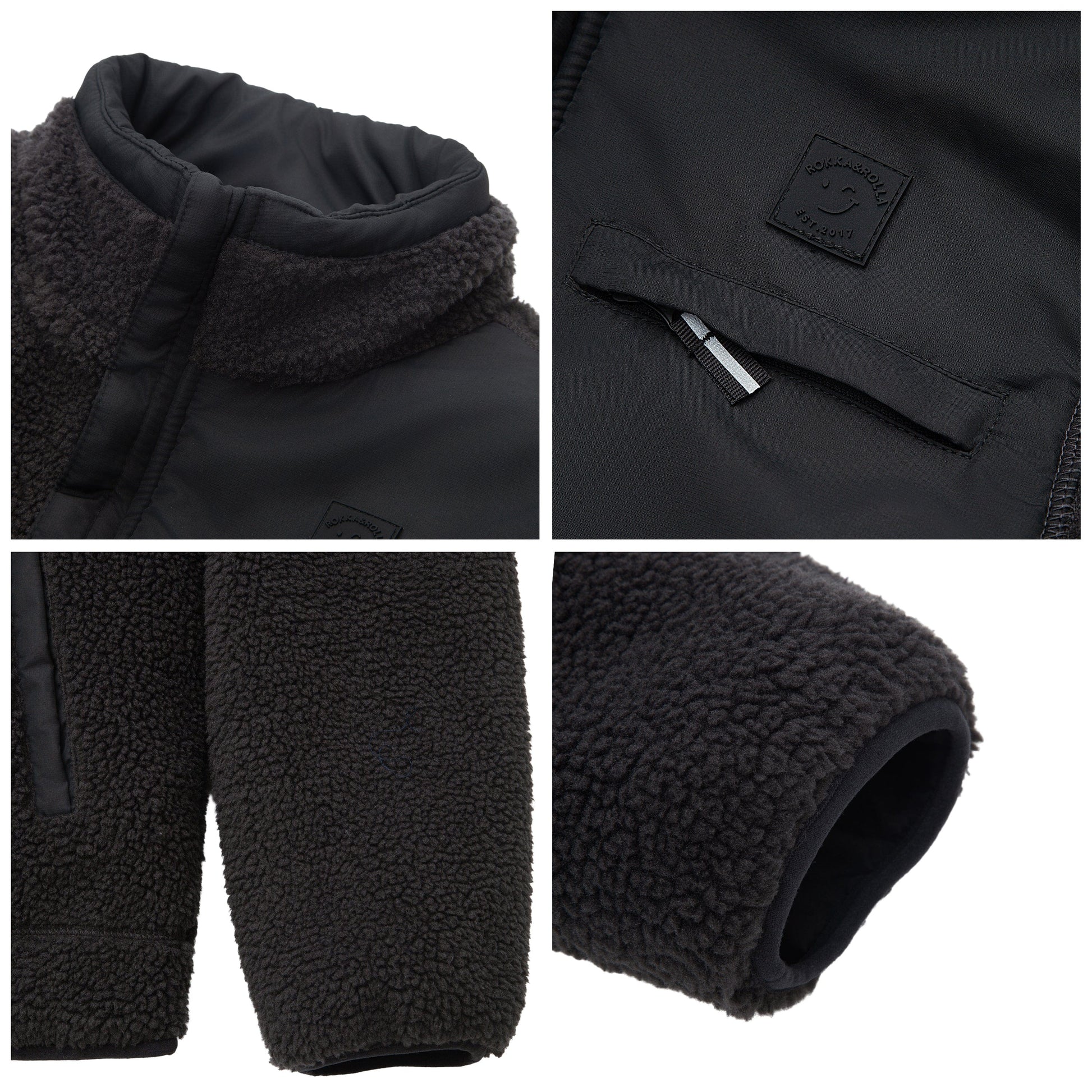 Boys Reversible Puffer Fleece Jacket Water Resistant Warm Outerwear - Black Coats & Jackets Rokka&Rolla