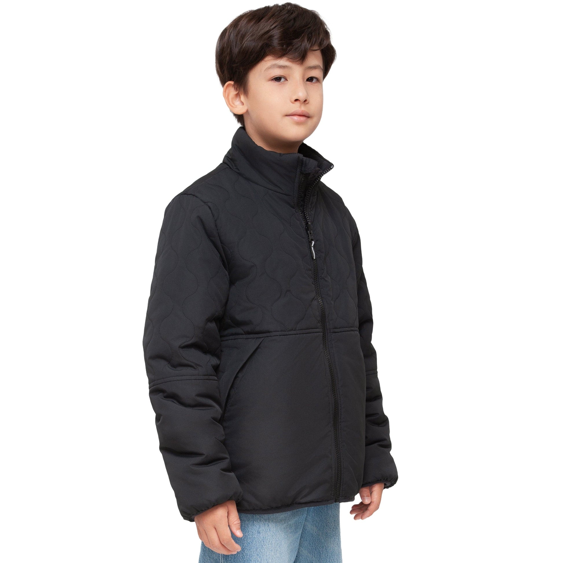 Boys Reversible Puffer Fleece Jacket Water Resistant Warm Outerwear - Black Coats & Jackets Rokka&Rolla