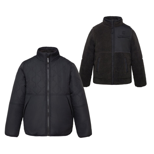 Boys Reversible Puffer Fleece Jacket Water Resistant Warm Outerwear - Black Coats & Jackets XS Rokka&Rolla