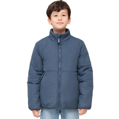Boys Reversible Puffer Fleece Jacket Water Resistant Warm Outerwear - Navy Coats & Jackets Rokka&Rolla