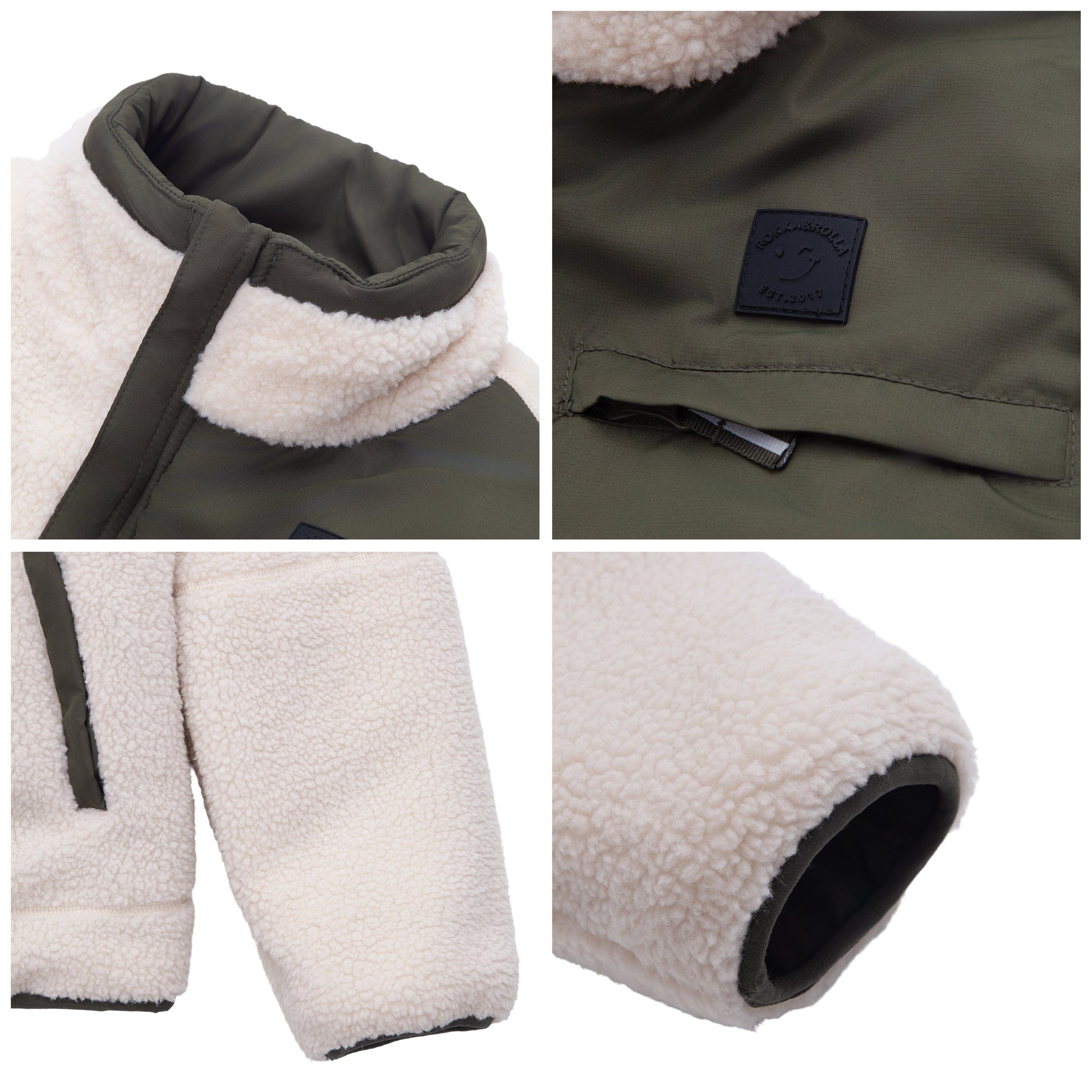 Boys Reversible Puffer Fleece Jacket Water Resistant Warm Outerwear - Olive Coats & Jackets Rokka&Rolla