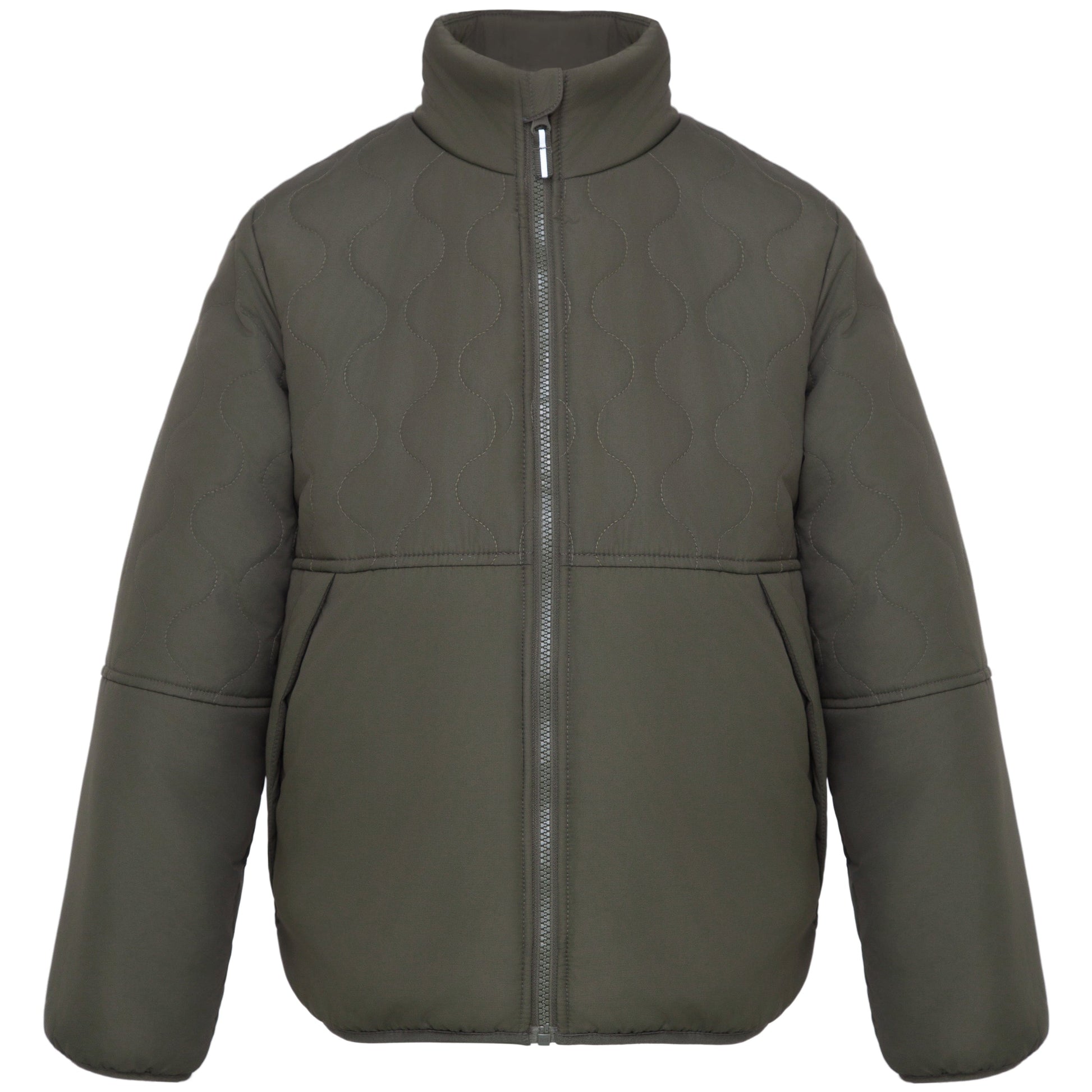 Boys Reversible Puffer Fleece Jacket Water Resistant Warm Outerwear - Olive Coats & Jackets Rokka&Rolla