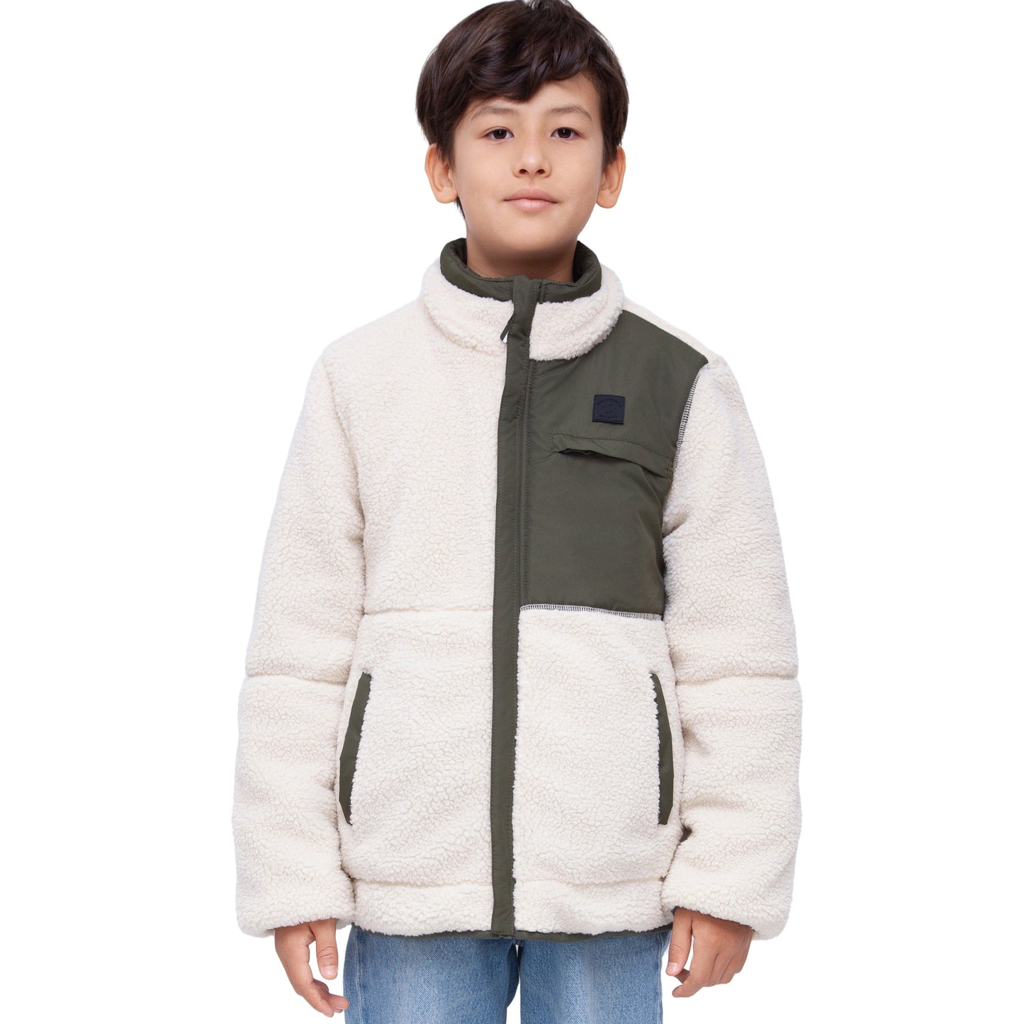 Boys Reversible Puffer Fleece Jacket Water Resistant Warm Outerwear - Olive Coats & Jackets Rokka&Rolla