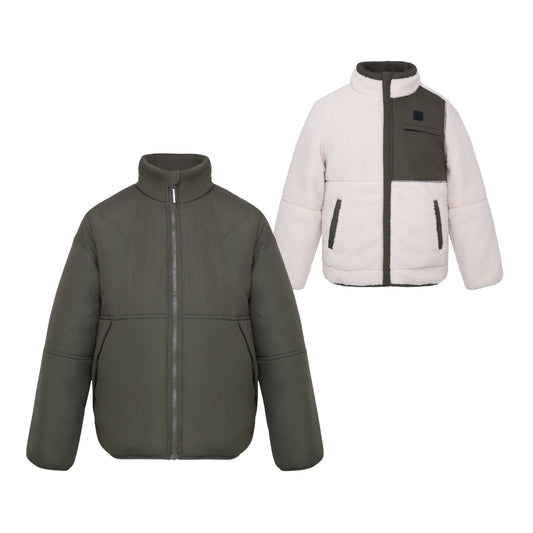 Boys Reversible Puffer Fleece Jacket Water Resistant Warm Outerwear - Olive Coats & Jackets XS Rokka&Rolla
