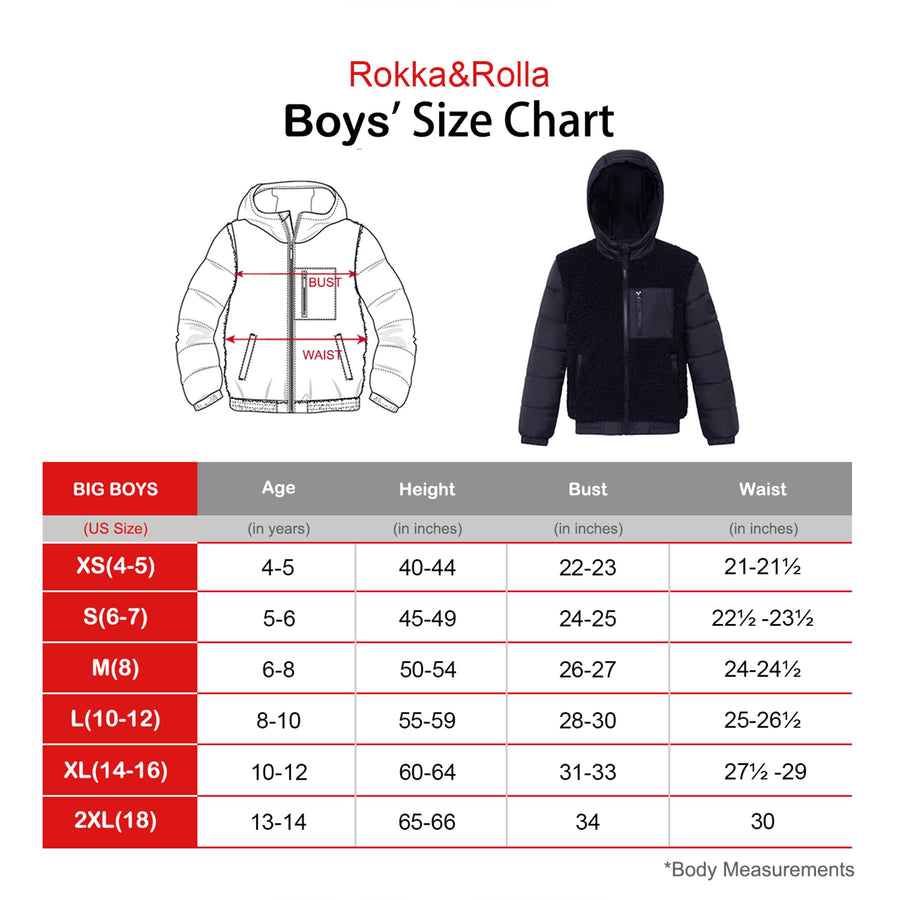 Boys' Water-Resistant Sherpa Puffer Jacket Coats & Jackets Rokka & Rolla