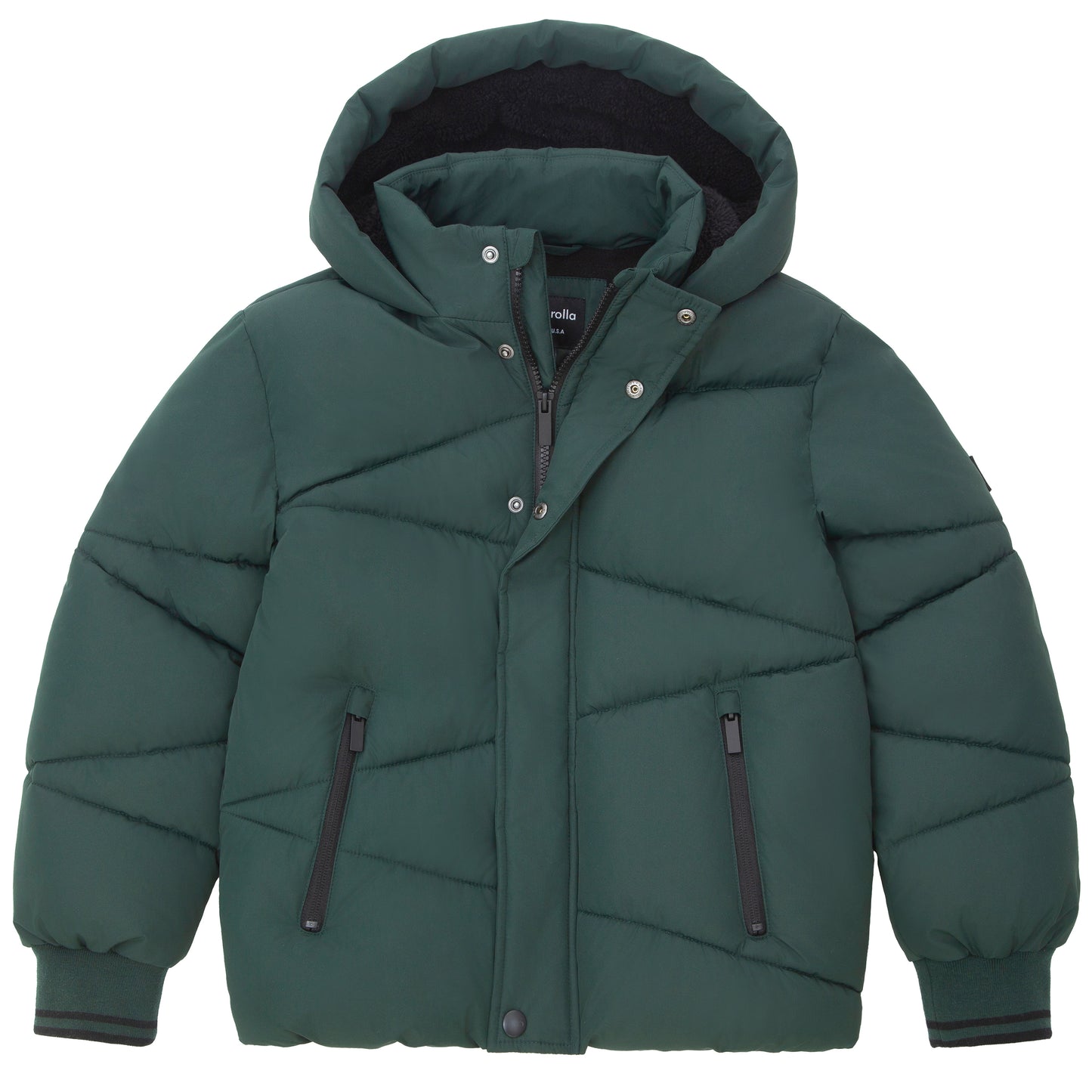 Boys' Hooded Puffer Jacket Water Resistant Warm Insulated Winter Coat - Dark Green