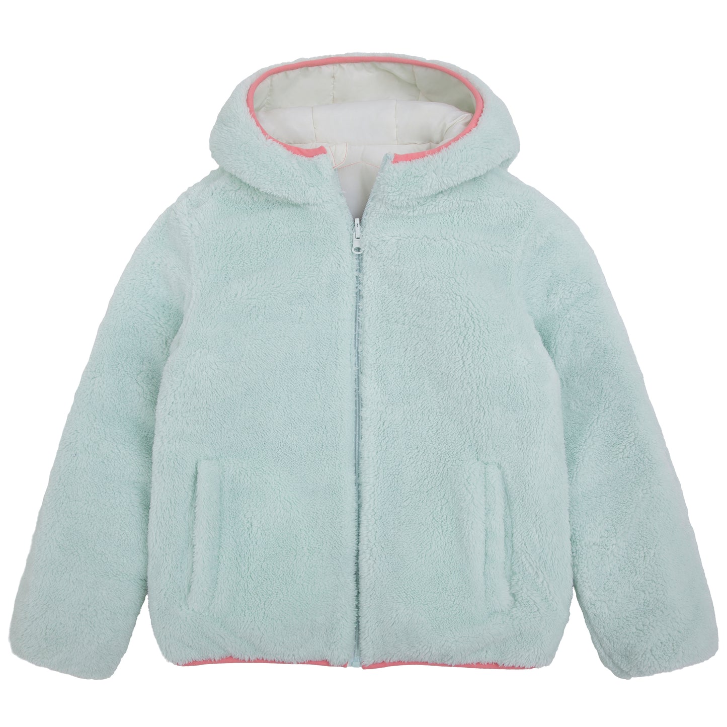 Girls Reversible Puffer Jacket with Gradient Print Solid Color Quilted Outerwear - Cotton Candy Ombre
