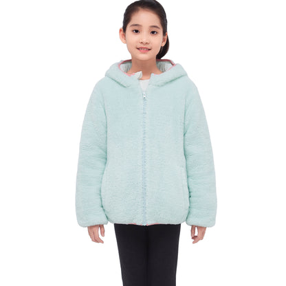 Girls Reversible Puffer Jacket with Gradient Print Solid Color Quilted Outerwear - Cotton Candy Ombre