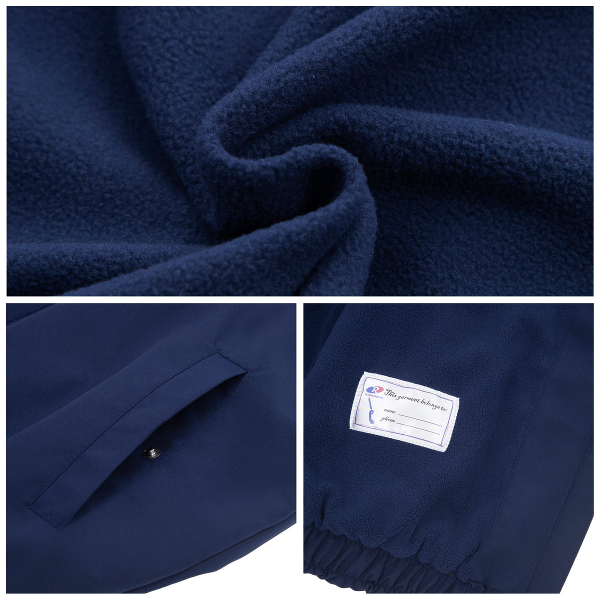 Girls Fleece Lining Jacket with Bubble Hem Snap Pockets Coat - Navy Coats & Jackets Rokka&Rolla