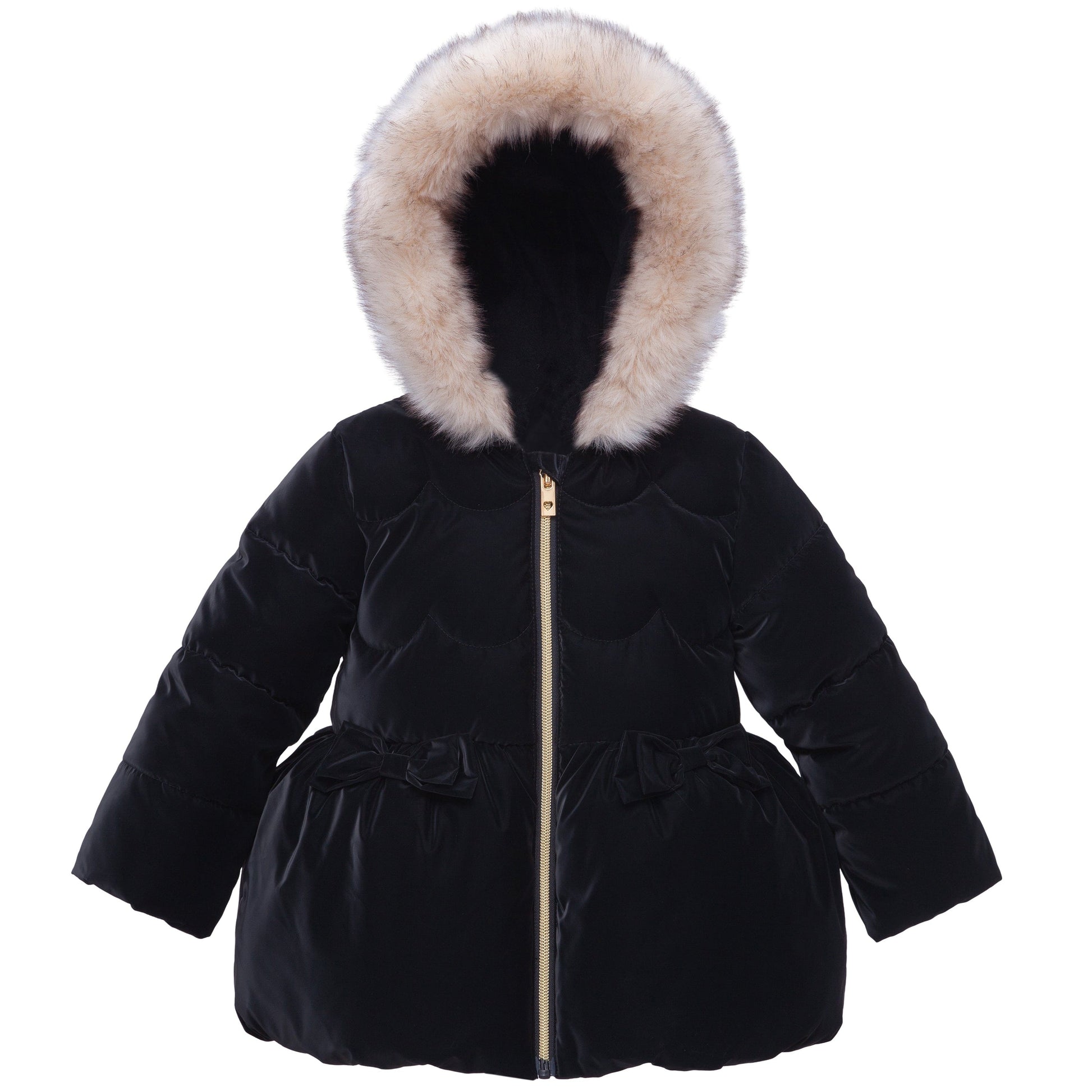Girls Fuzzy Hooded Quilted Jacket Toddler Outerwear - Pearl Black Baby & Toddler Outerwear 2T Rokka&Rolla