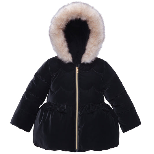 Girls Fuzzy Hooded Quilted Jacket Toddler Outerwear - Pearl Black Baby & Toddler Outerwear 2T Rokka&Rolla