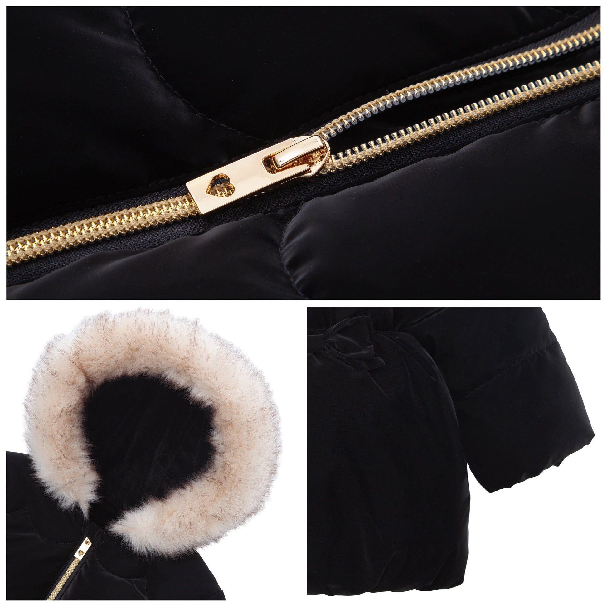 Girls Fuzzy Hooded Quilted Jacket Toddler Outerwear - Pearl Black Baby & Toddler Outerwear Rokka&Rolla