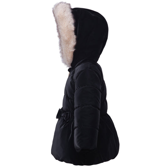 Girls Fuzzy Hooded Quilted Jacket Toddler Outerwear - Pearl Black Baby & Toddler Outerwear Rokka&Rolla