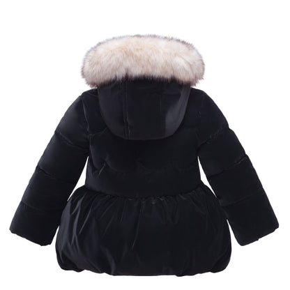 Girls Fuzzy Hooded Quilted Jacket Toddler Outerwear - Pearl Black Baby & Toddler Outerwear Rokka&Rolla