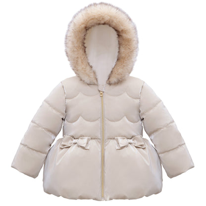 Girls Fuzzy Hooded Quilted Jacket Toddler Outerwear - Pearl Cream Baby & Toddler Outerwear 2T Rokka&Rolla