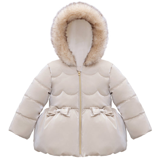 Girls Fuzzy Hooded Quilted Jacket Toddler Outerwear - Pearl Cream Baby & Toddler Outerwear 2T Rokka&Rolla