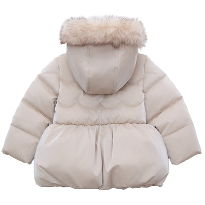 Girls Fuzzy Hooded Quilted Jacket Toddler Outerwear - Pearl Cream Baby & Toddler Outerwear Rokka&Rolla