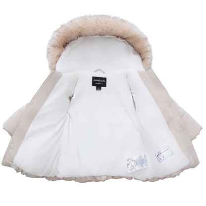 Girls Fuzzy Hooded Quilted Jacket Toddler Outerwear - Pearl Cream Baby & Toddler Outerwear Rokka&Rolla