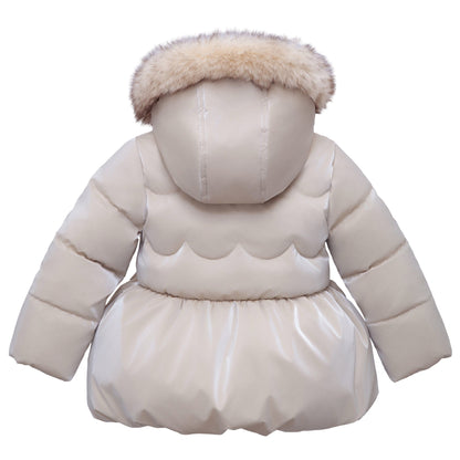 Girls Fuzzy Hooded Quilted Jacket Toddler Outerwear - Pearl Cream Baby & Toddler Outerwear Rokka&Rolla