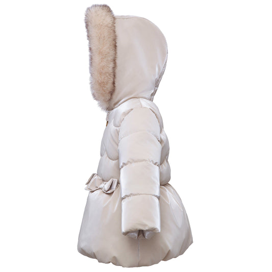 Girls Fuzzy Hooded Quilted Jacket Toddler Outerwear - Pearl Cream Baby & Toddler Outerwear Rokka&Rolla