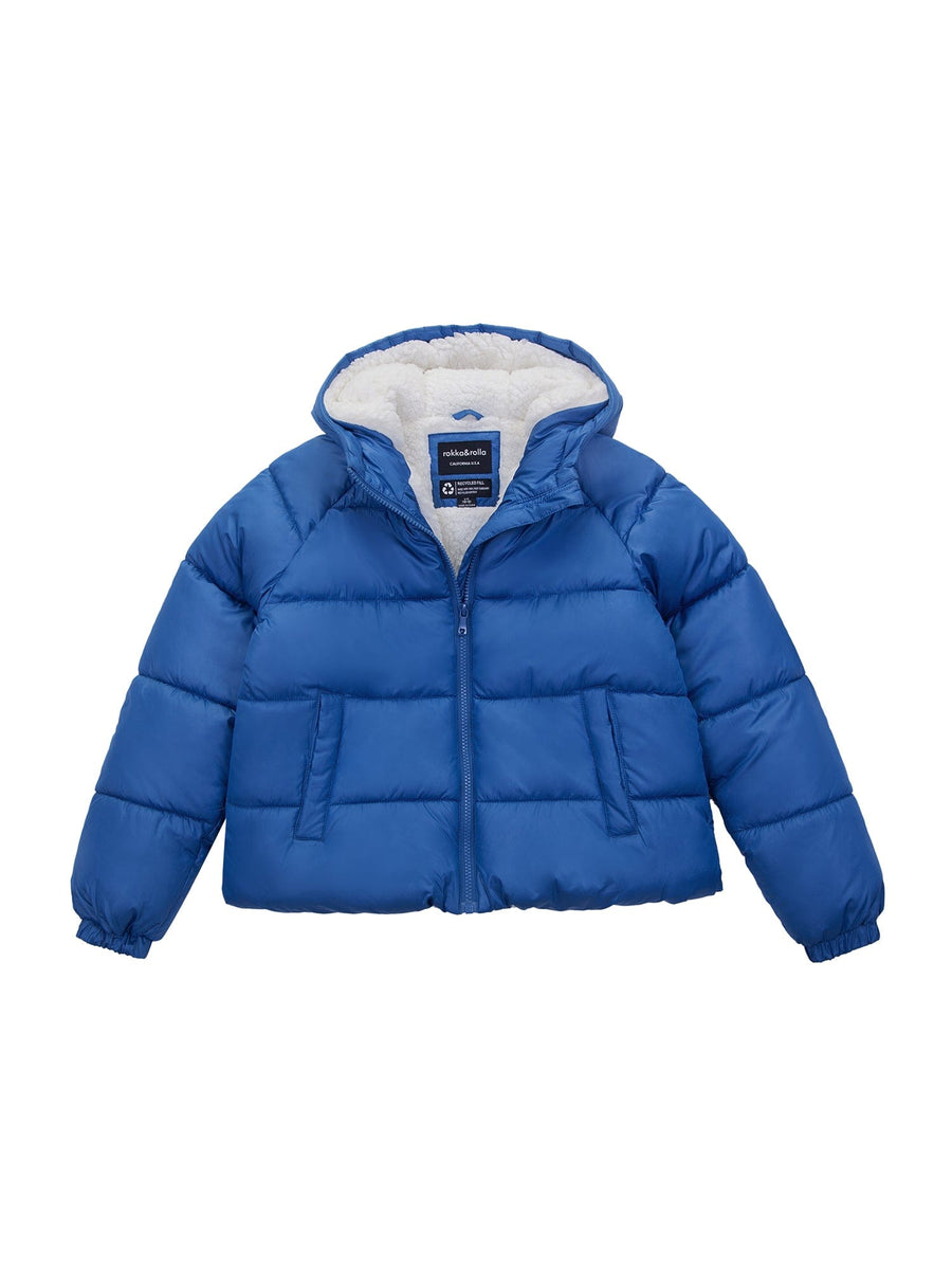 Girls' Heavyweight Puffer Jacket Sherpa Lined Bubble Coat Coats & Jackets XS (4-5) / Lndigo Blue Rokka & Rolla