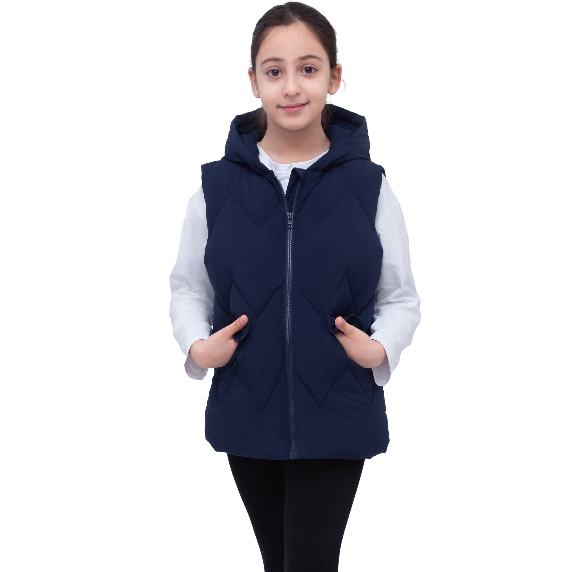 Girls Hooded Puffer Vest Water Resistant Warm Quilted Outerwear - Navy Coats & Jackets Rokka&Rolla