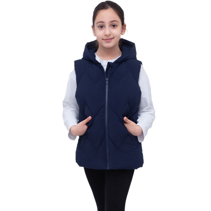 Girls Hooded Puffer Vest Water Resistant Warm Quilted Outerwear - Navy Coats & Jackets Rokka&Rolla