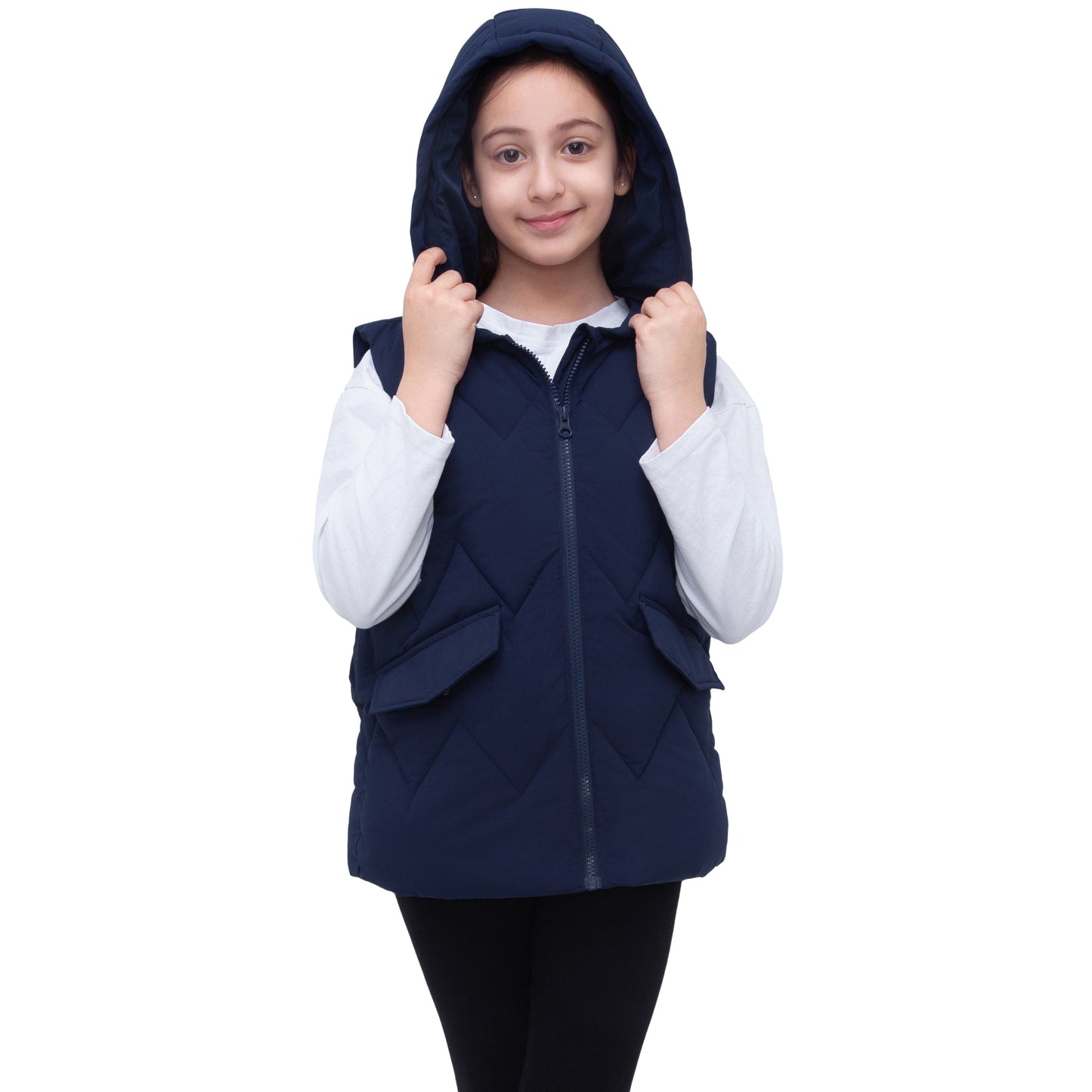 Girls Hooded Puffer Vest Water Resistant Warm Quilted Outerwear - Navy Coats & Jackets Rokka&Rolla