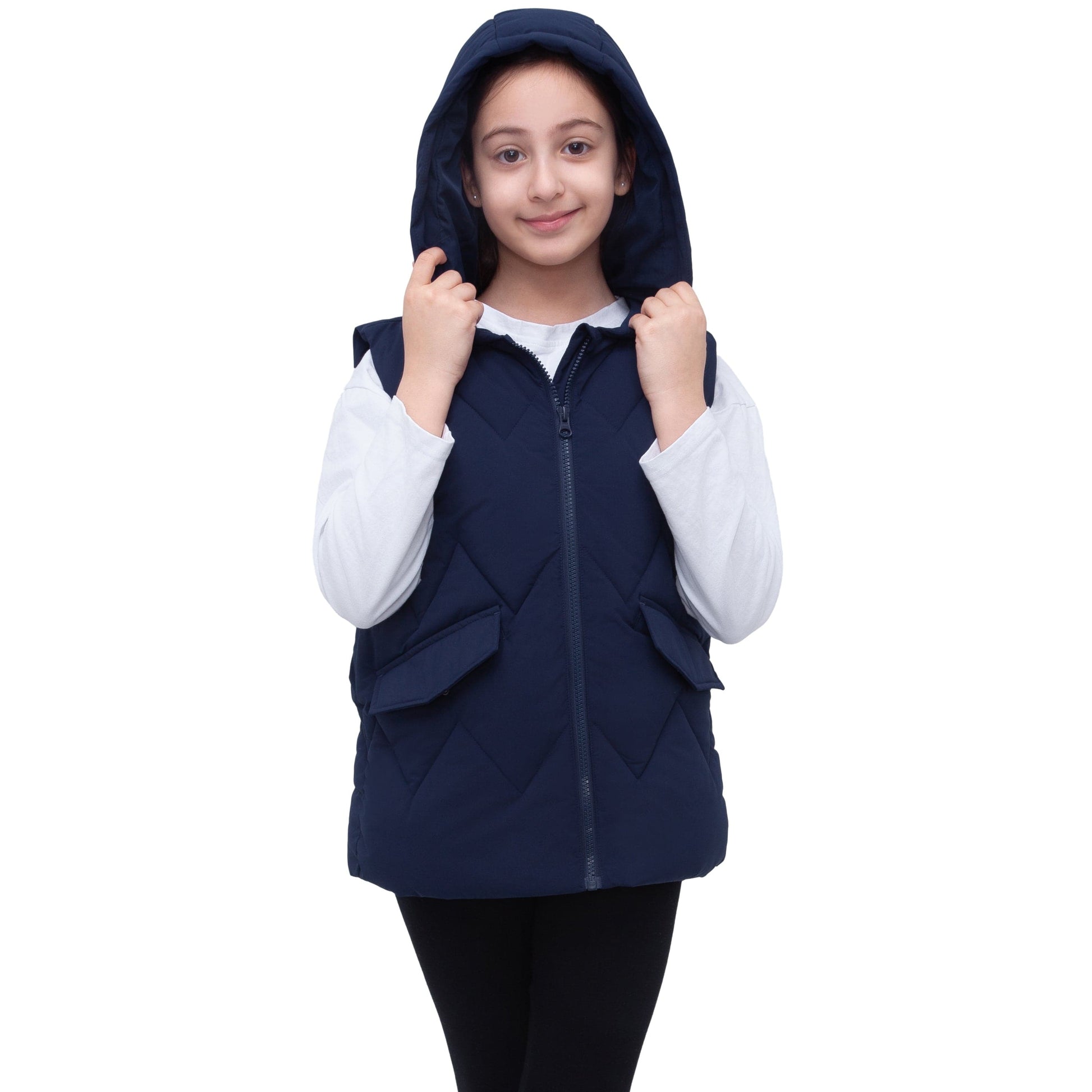 Girls Hooded Puffer Vest Water Resistant Warm Quilted Outerwear - Navy Coats & Jackets Rokka&Rolla