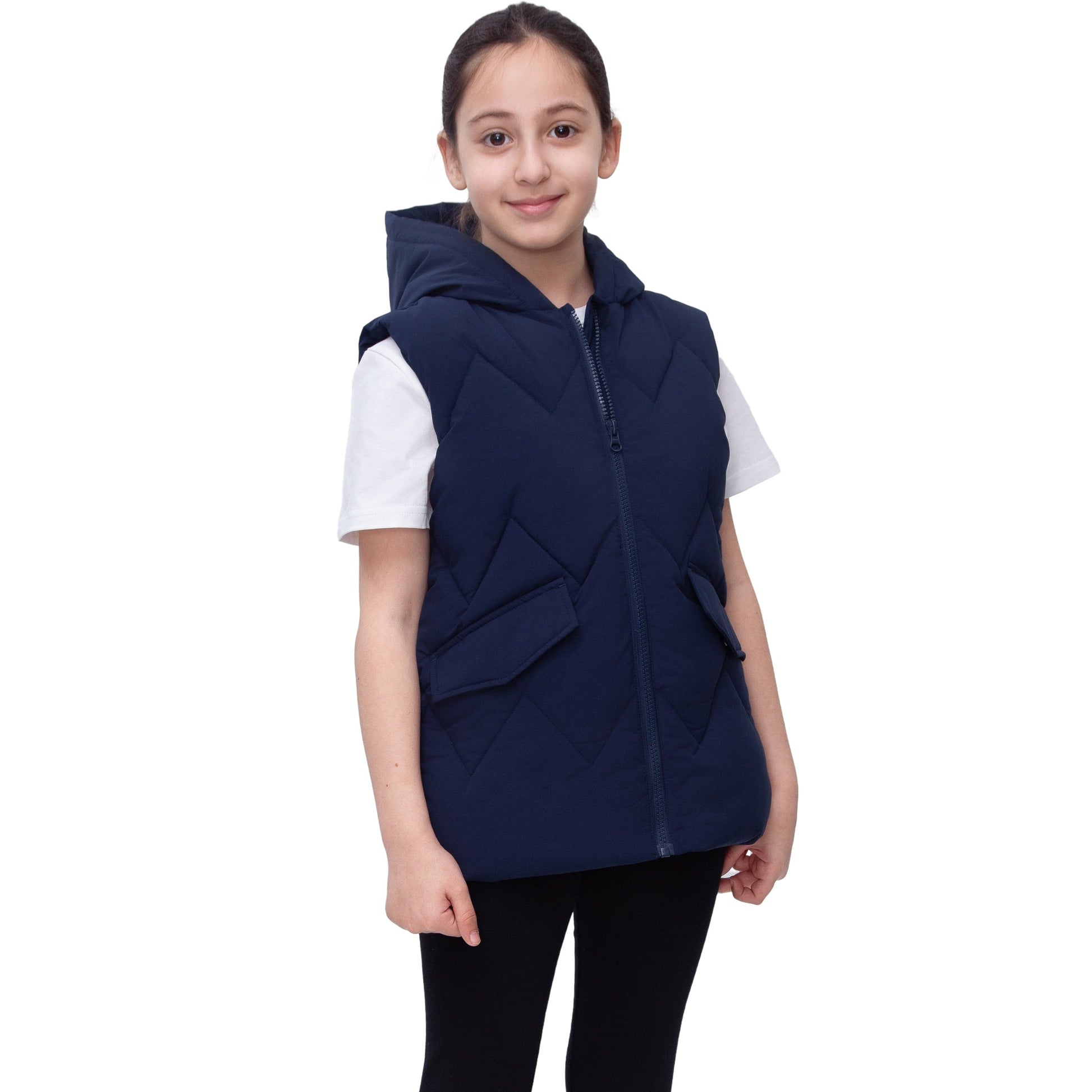 Girls Hooded Puffer Vest Water Resistant Warm Quilted Outerwear - Navy Coats & Jackets Rokka&Rolla