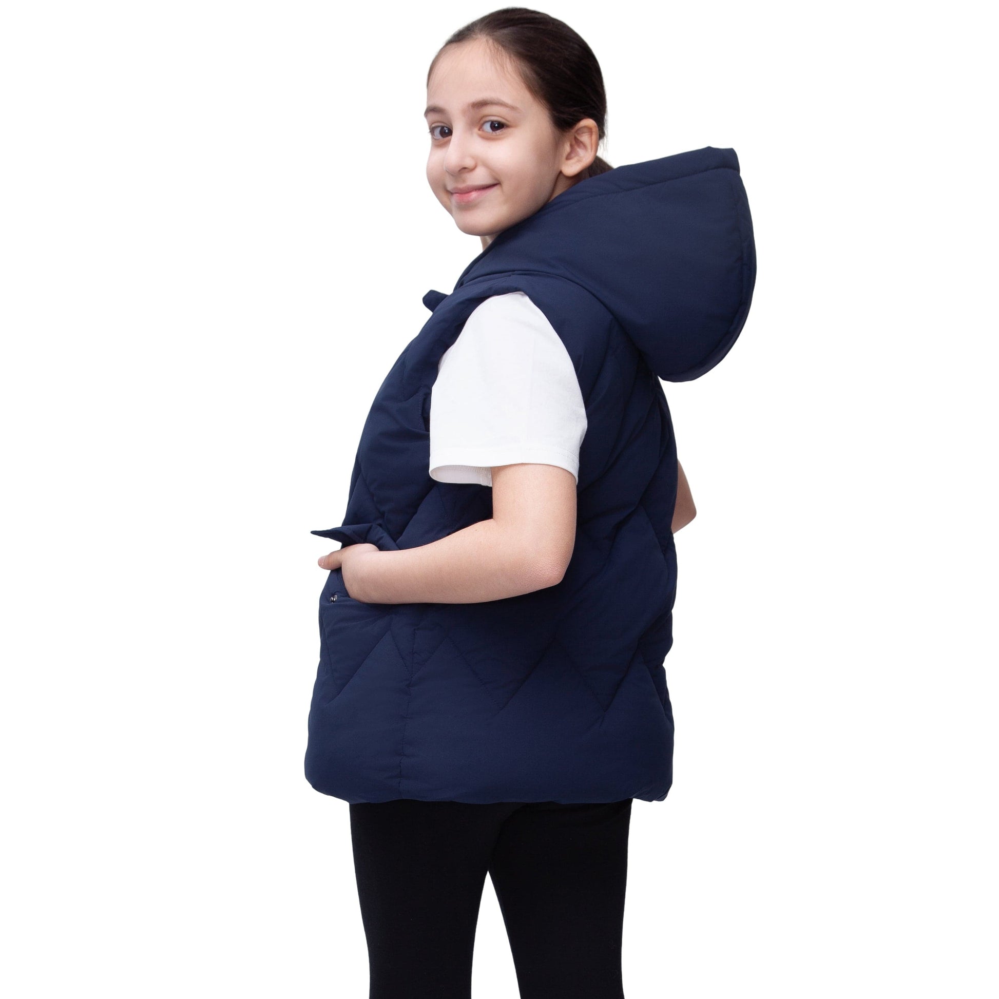 Girls Hooded Puffer Vest Water Resistant Warm Quilted Outerwear - Navy Coats & Jackets Rokka&Rolla